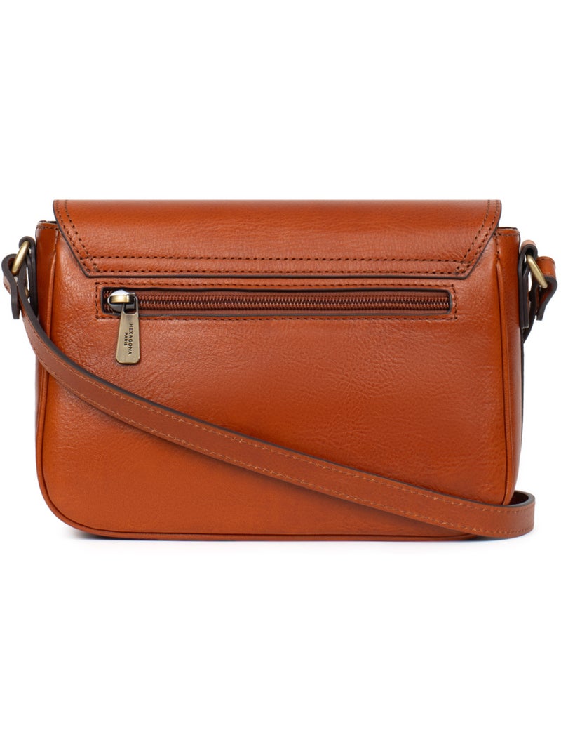 Borsa a tracolla - pelle ondine hexagona Cognac - Kiabi
