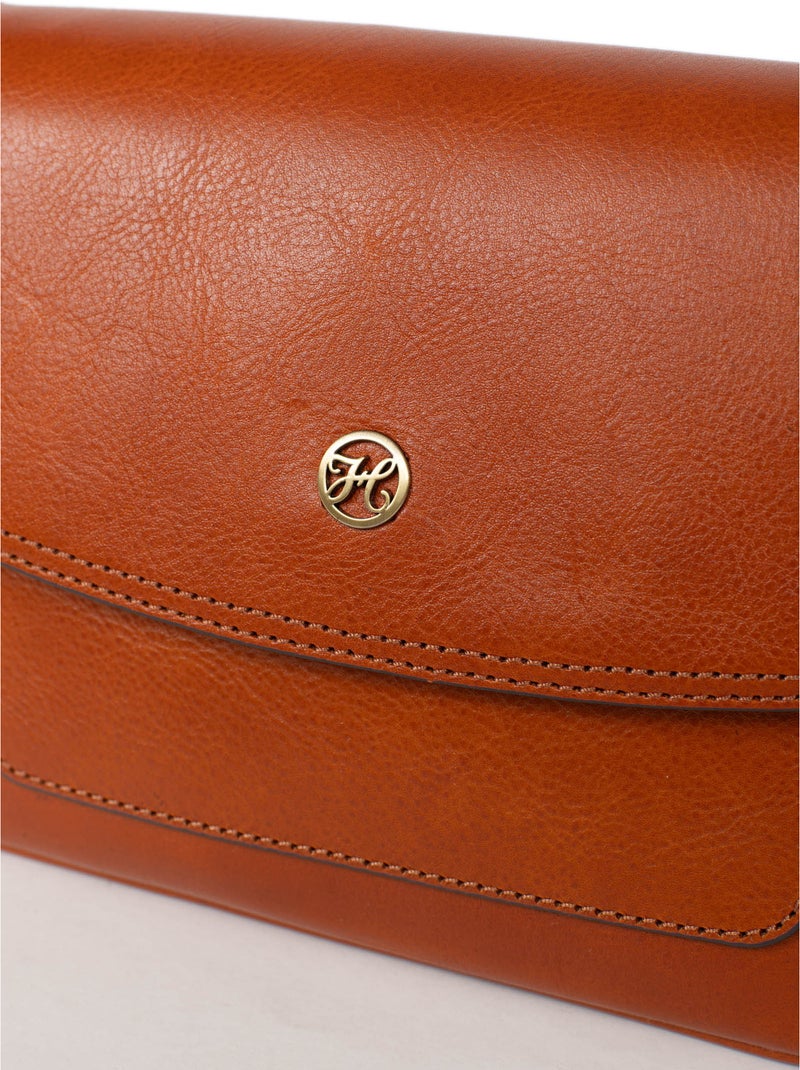 Borsa a tracolla - pelle ondine hexagona Cognac - Kiabi