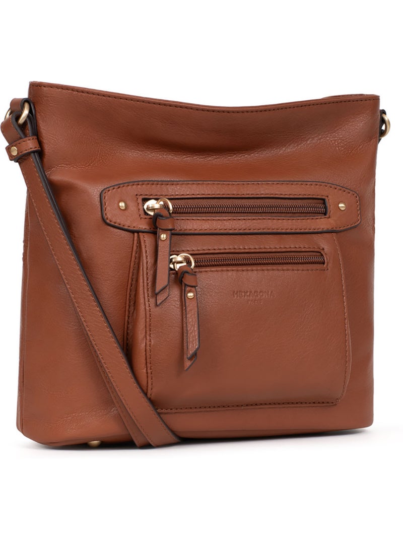 Borsa a tracolla - pelle taima hexagona Marrone - Kiabi