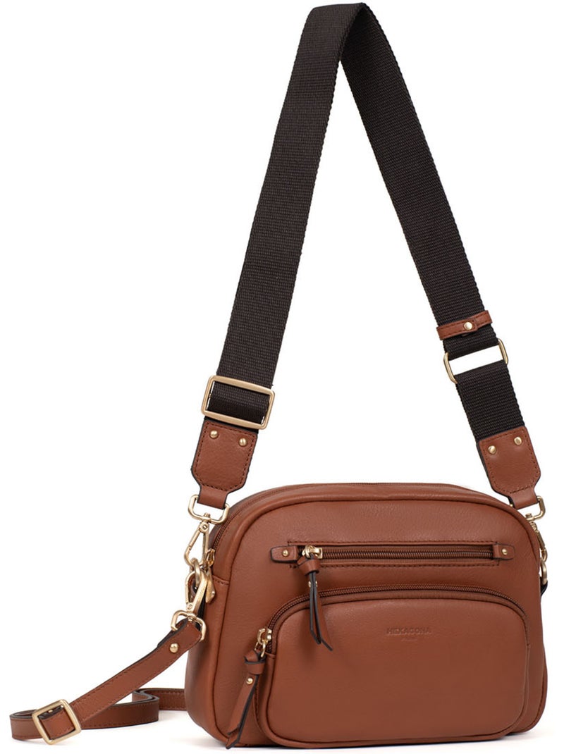 Borsa a tracolla - pelle taima hexagona Marrone - Kiabi