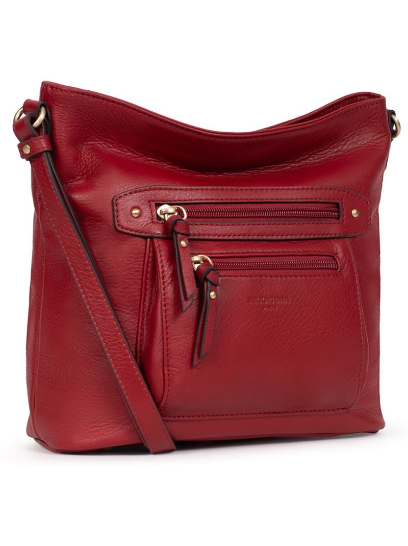 Borsa a tracolla - pelle taima hexagona Rosso scuro - Kiabi