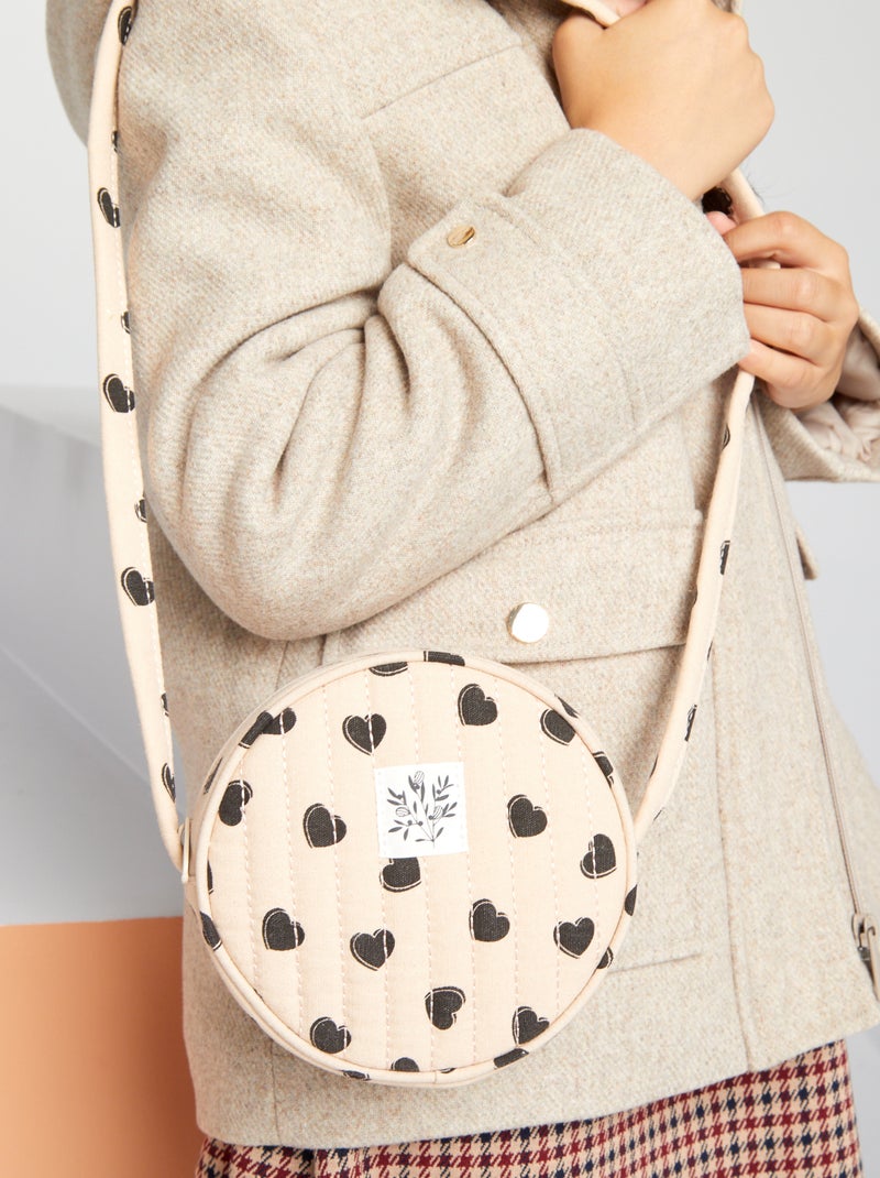 Borsa a tracolla tonda trapuntata con motivo cuori BEIGE - Kiabi