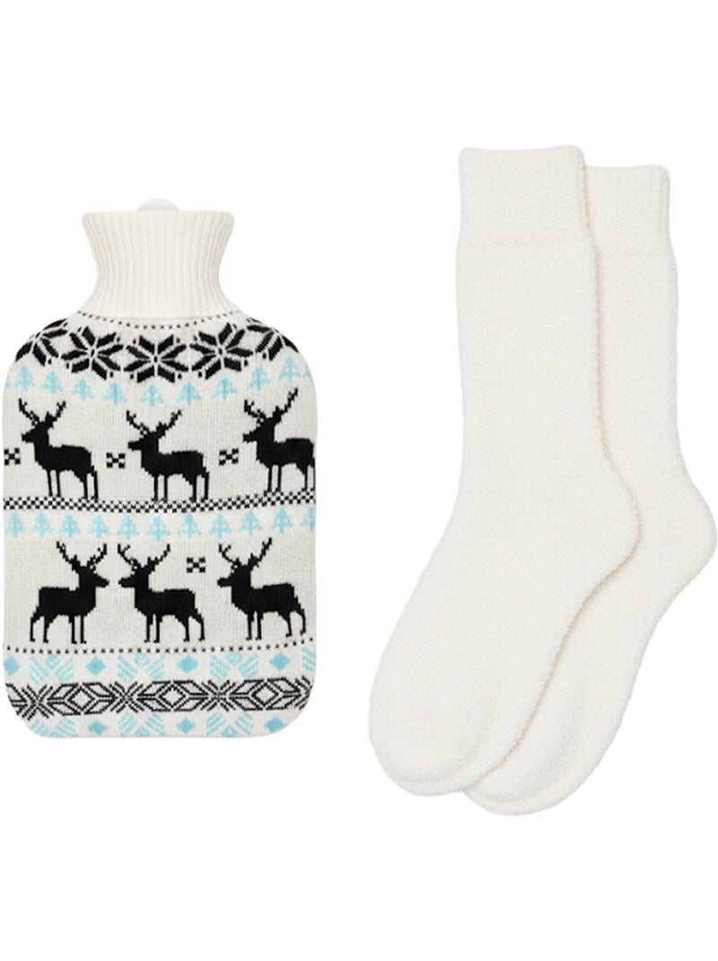 Borsa dell'acqua calda con calze e fodera in maglia motivo cervo Bianco - Kiabi