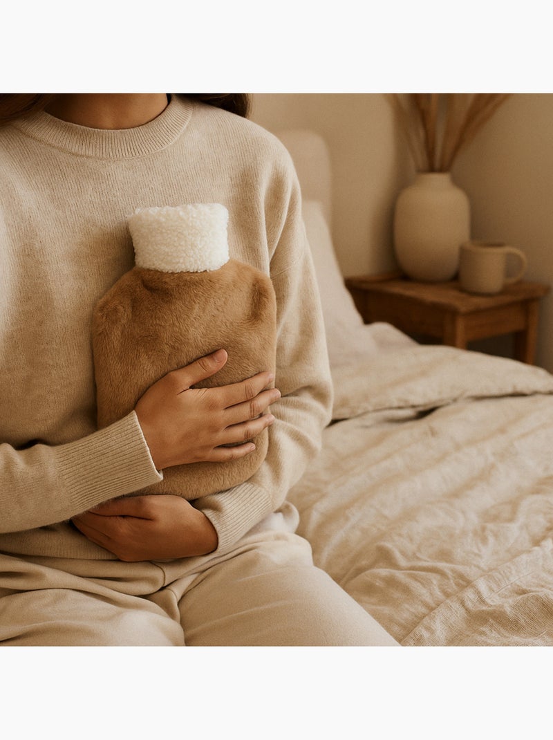 Borsa dell'acqua calda con fodera morbida effetto peluche Marrone - Kiabi
