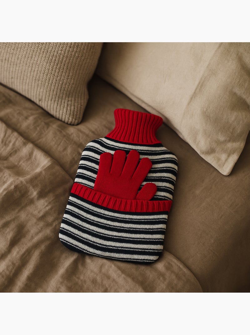 Borsa dell'acqua calda con guanti e fodera in maglia a righe Rosso - Kiabi