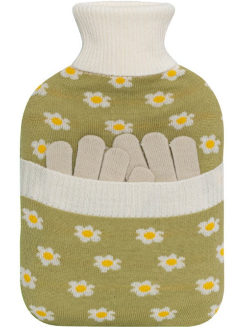 Borsa dell'acqua calda con guanti e fodera in maglia motivo fiori - Kiabi