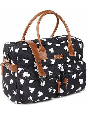 Borsa fasciatoio bianco e nero con materassino, cuori - Kidzroom