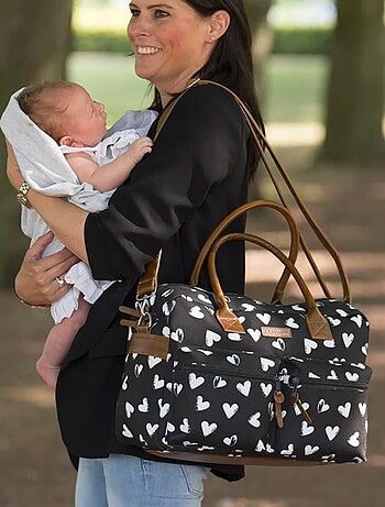 Borsa fasciatoio bianco e nero con materassino, cuori - Kidzroom