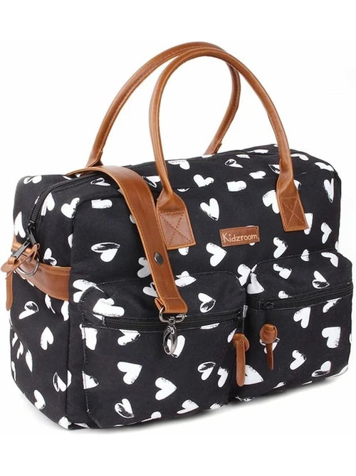 Borsa fasciatoio bianco e nero con materassino, cuori | kidzroom | kidzroom - Kiabi