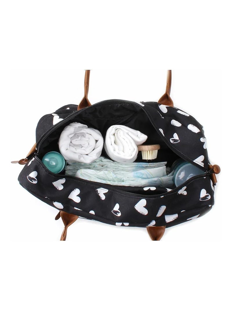 Borsa fasciatoio bianco e nero con materassino, cuori | Kidzroom Nero - Kiabi