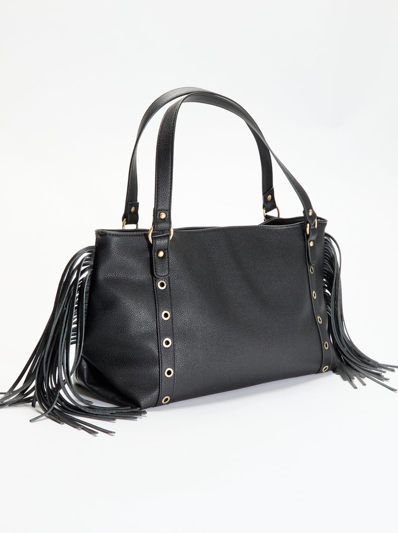 Borsa hobo con frange in similpelle Nero - Kiabi