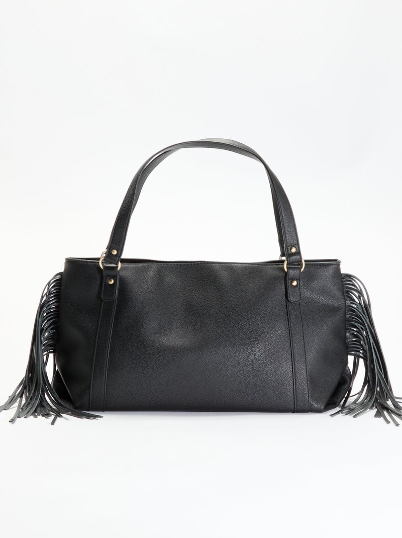 Borsa hobo con frange in similpelle Nero - Kiabi