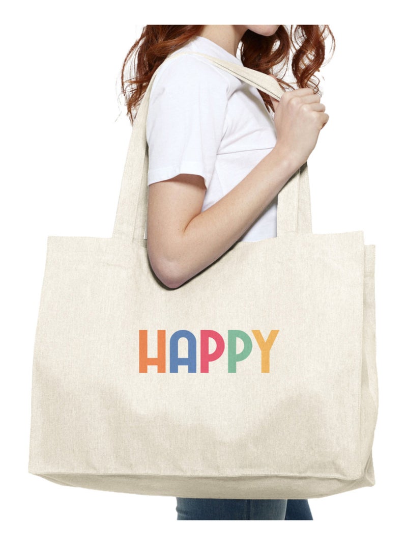 Borsa shopper grande HAPPY COLORÉ Beige - Kiabi