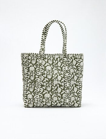 Borsa shopper trapuntata con motivo indiano