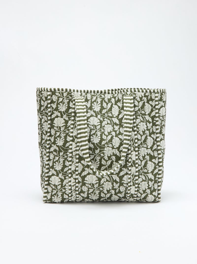 Borsa shopper trapuntata con motivo floreale Verde - Kiabi