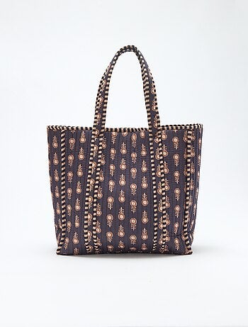 Borsa shopper trapuntata con motivo indiano