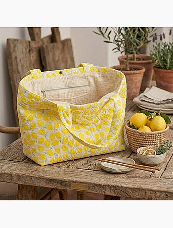 Borsa tote in garza di cotone trapuntata con stampa - SAUTHON