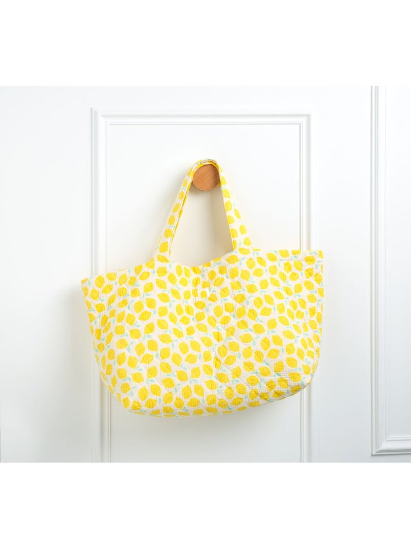 Borsa shopping in garza di cotone trapuntata con - SAUTHON Giallo - Kiabi