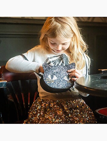 Borsetta per bambina con gatto nero glitterato | Great Pretenders
