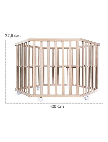 Box bebè esagonale in legno massello con ruote frenanti + tappeto con bordo "Roba Jumbo Twins