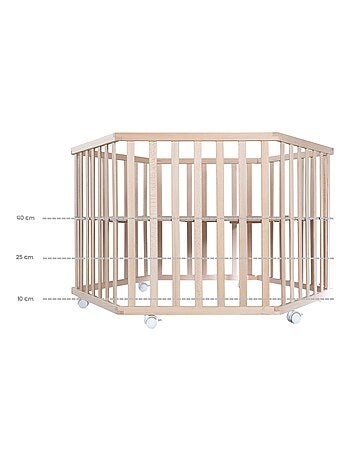 Box bebè esagonale in legno massello con ruote frenanti + tappeto con bordo "Roba Jumbo Twins