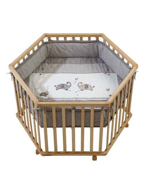 Box bebè esagonale in legno massello con ruote frenanti + tappeto con bordo "Roba Jumbo Twins" - Kiabi