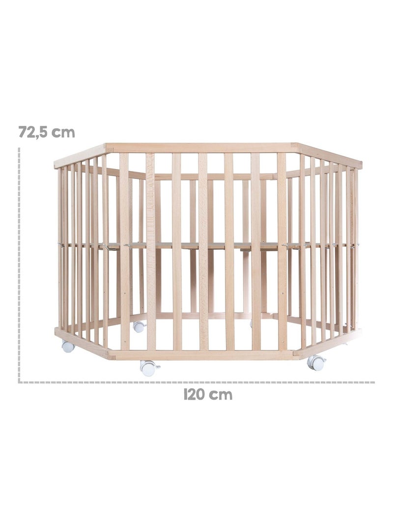 Box bebè esagonale in legno massello con ruote frenanti + tappeto con bordo "Roba Jumbo Twins" Marrone - Kiabi