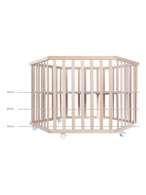 Box bebè esagonale in legno massello con ruote frenanti + tappeto con bordo "Roba Jumbo Twins" - Kiabi
