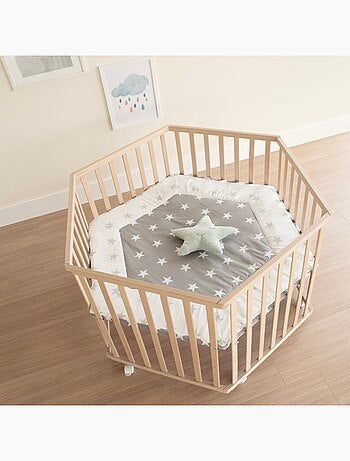 Box bebè esagonale minimalista in legno naturale Little Stars – Roba
