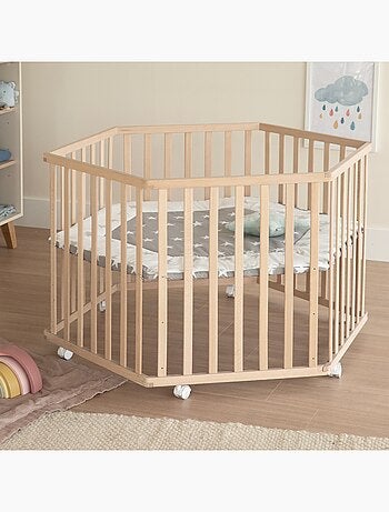 Box bebè esagonale minimalista in legno naturale Little Stars – Roba
