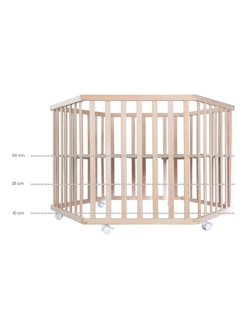 Box per bambini esagonale mobile in faggio massello bio + tappeto impermeabile "Roba Cosiplay" Marrone chiaro - Kiabi