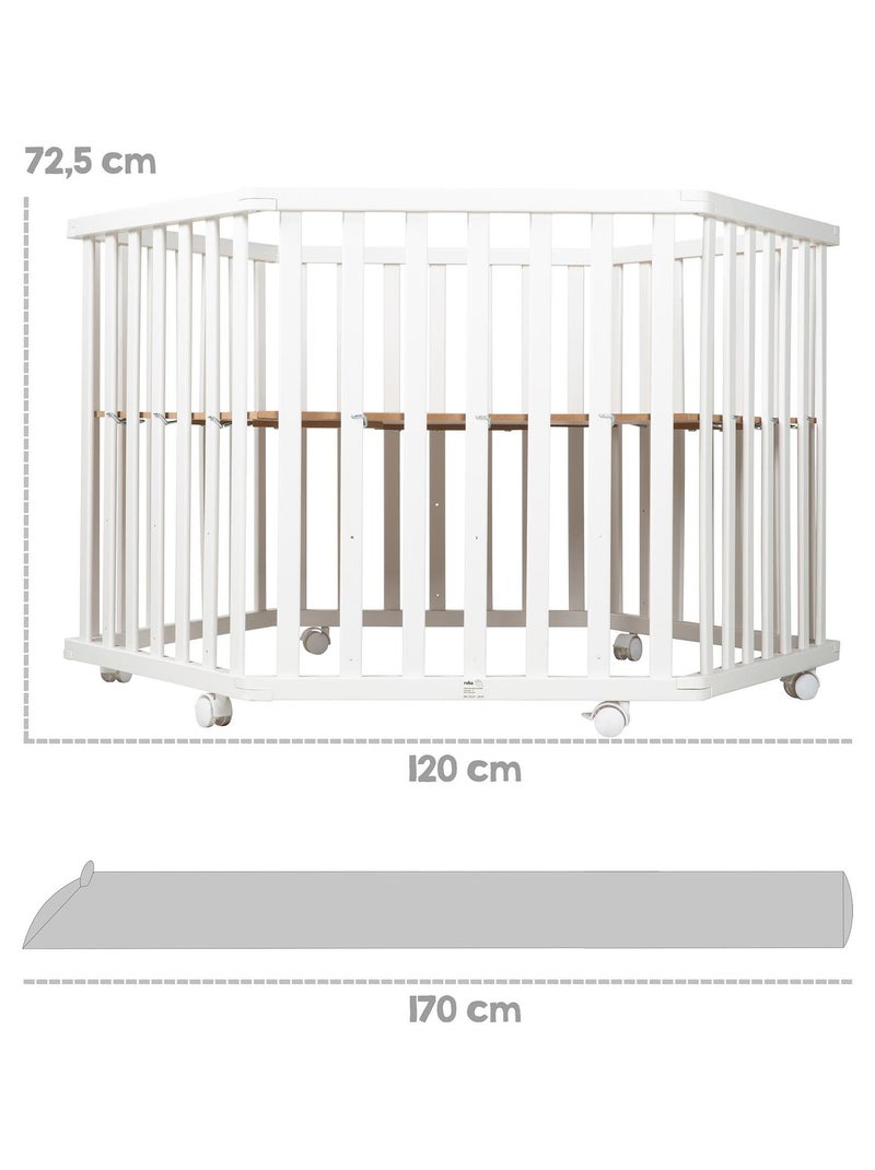 Box per bambini esagonale mobile in legno con tappeto impermeabile e cuscino paracolpi – Roba Style Bianco Grigio - Kiabi