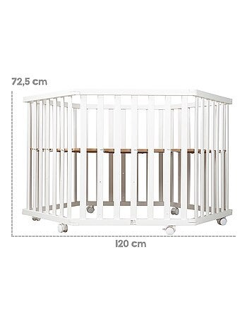 Box per bambini esagonale mobile in legno con tappeto impermeabile + materasso sfoderabile