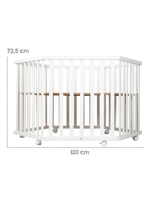 Box per bambini esagonale mobile in legno con tappeto impermeabile + materasso sfoderabile - Kiabi Box per bambini esagonale mobile in legno con tappeto impermeabile + materasso sfoderabile - Kiabi