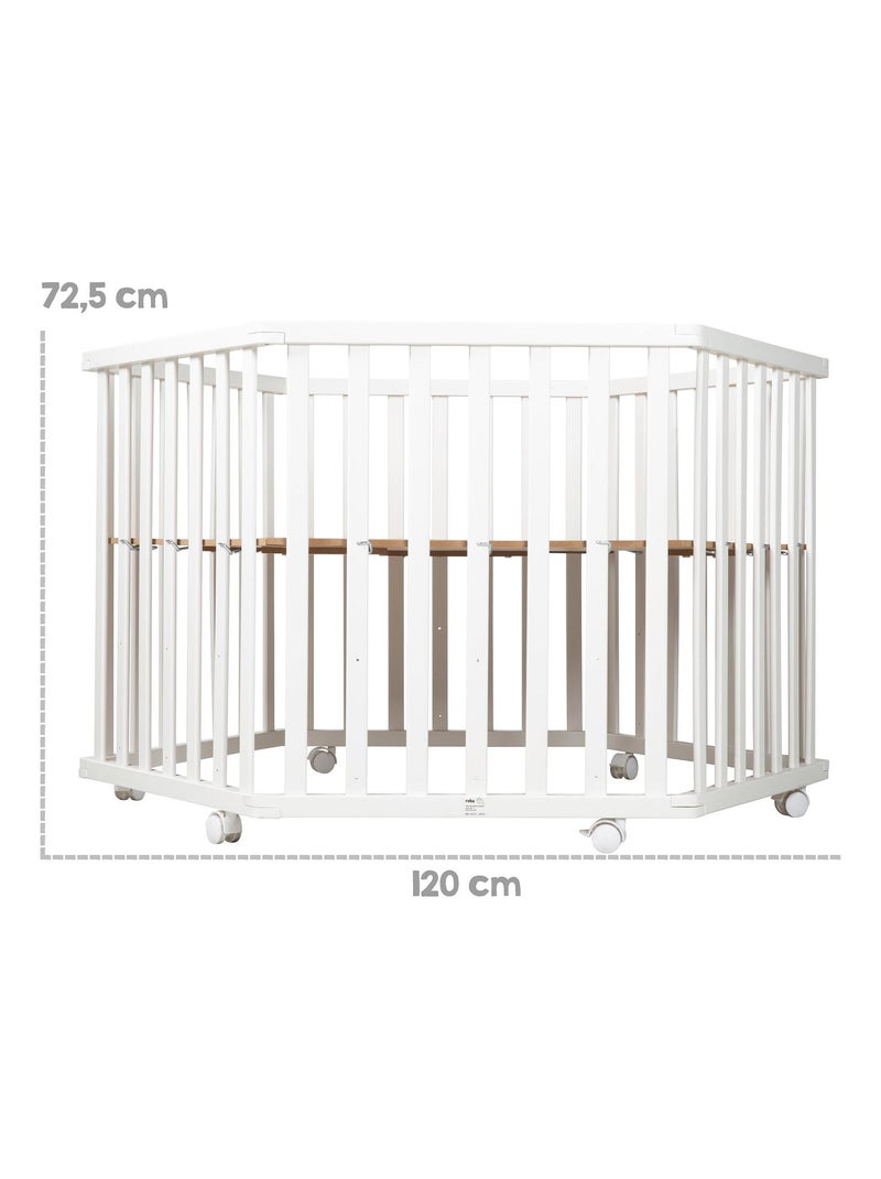 Box per bambini esagonale mobile in legno con tappeto impermeabile + materasso sfoderabile Bianco Grigio - Kiabi