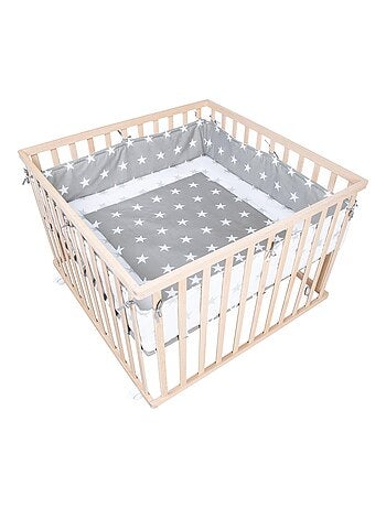 Box per bambini in legno massello regolabile + tappeto quadrato stellato "Little Stars" – ROBA
