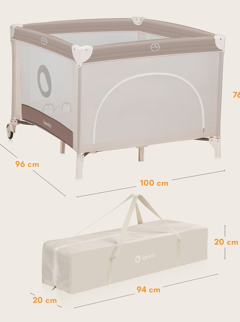 Box per bambini LIONELO Bonnie - 100x96 cm - Materasso confortevole - Ruote - Borsa per il trasporto Beige - Kiabi
