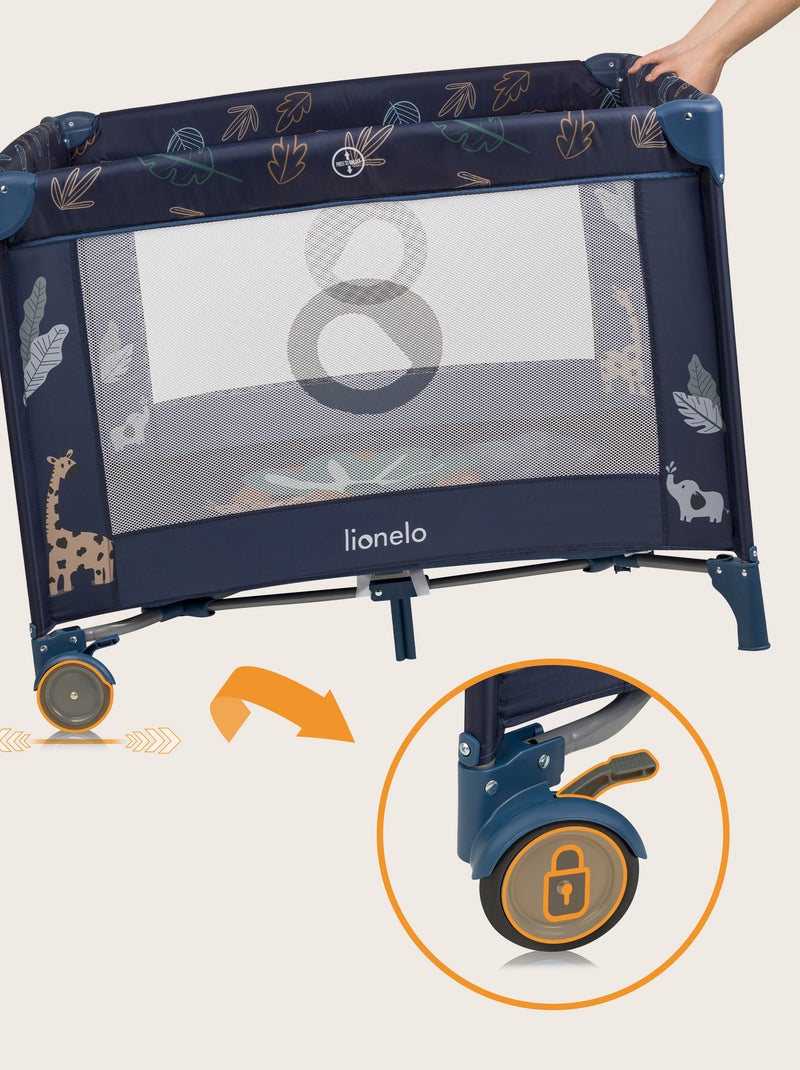 Box per bambini LIONELO Bonnie - 100x96 cm - Materasso confortevole - Ruote - Borsa per il trasporto Blu - Kiabi
