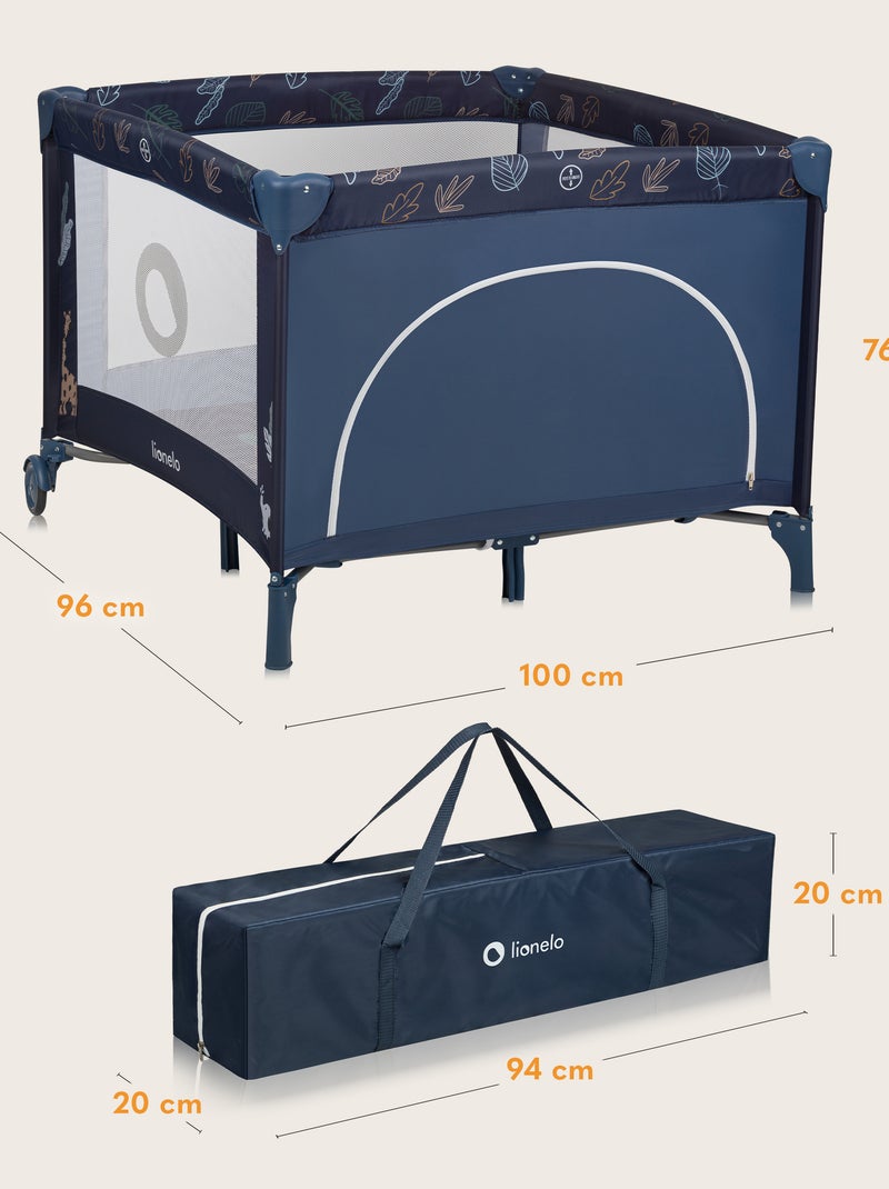 Box per bambini LIONELO Bonnie - 100x96 cm - Materasso confortevole - Ruote - Borsa per il trasporto Blu - Kiabi