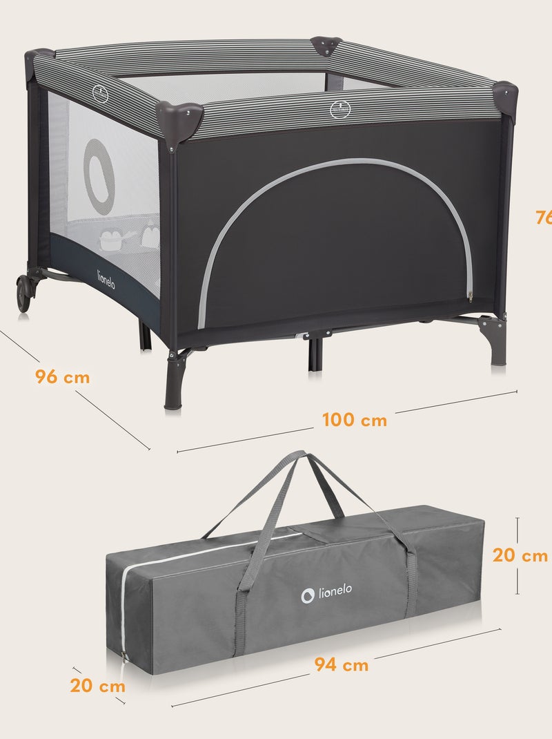 Box per bambini LIONELO Bonnie - 100x96 cm - Materasso confortevole - Ruote - Borsa per il trasporto Grigio - Kiabi