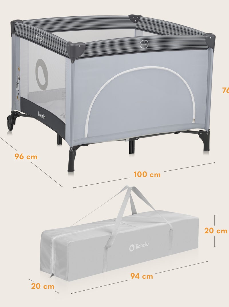 Box per bambini LIONELO Bonnie - 100x96 cm - Materasso confortevole - Ruote - Borsa per il trasporto Grigio grigio - Kiabi