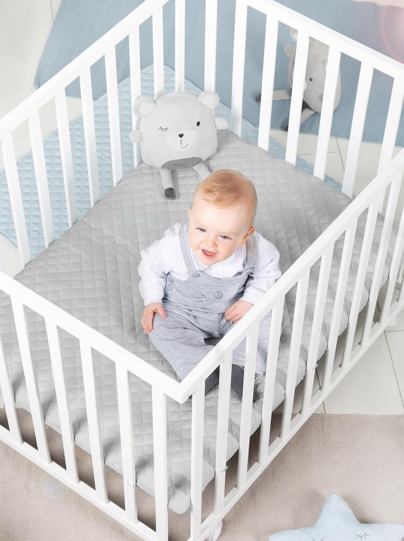 Box per bambini mobile in legno con tappeto impermeabile + materasso sfoderabile – "Roba Style" Bianco Grigio - Kiabi