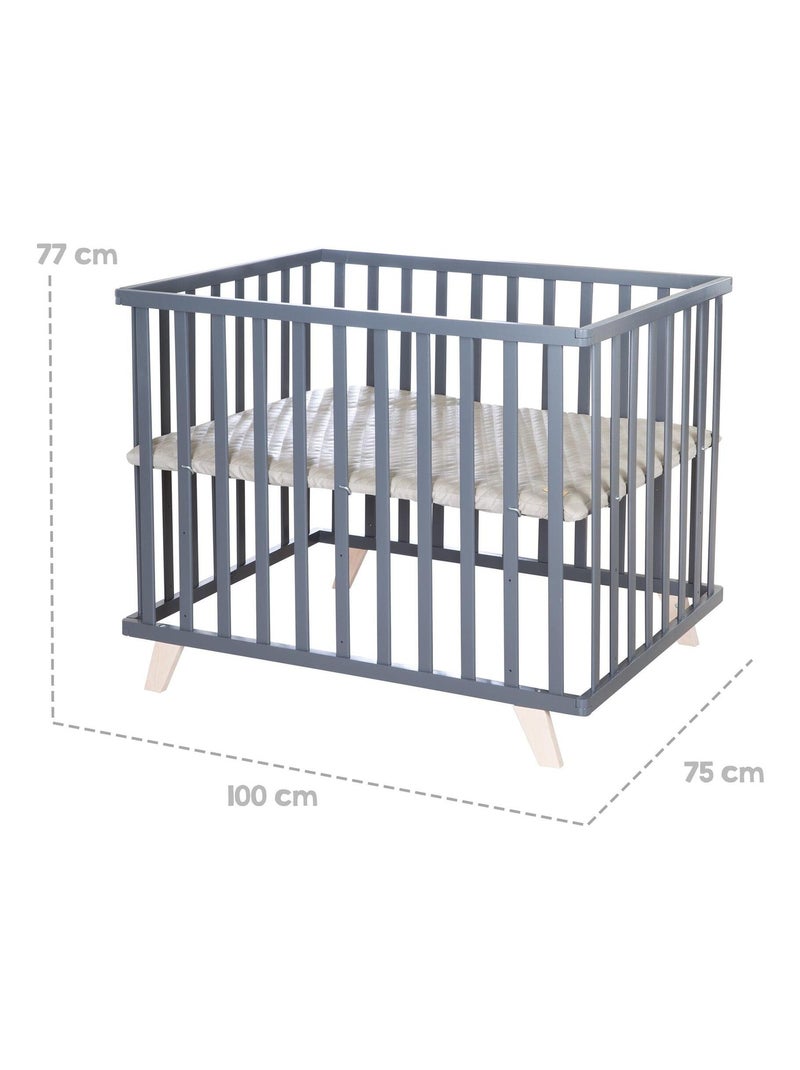 Box per bambini mobile in legno con tappeto trapuntato in pelle vegana – ROBA "Luxe" Grigio grigio antracite - Kiabi