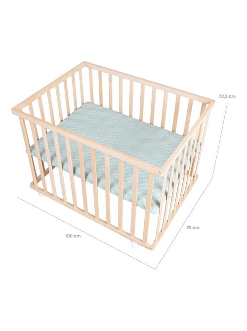 Box per bambini rettangolare in faggio massello bio + tappeto impermeabile + ruote – "Roba Style" - Kiabi