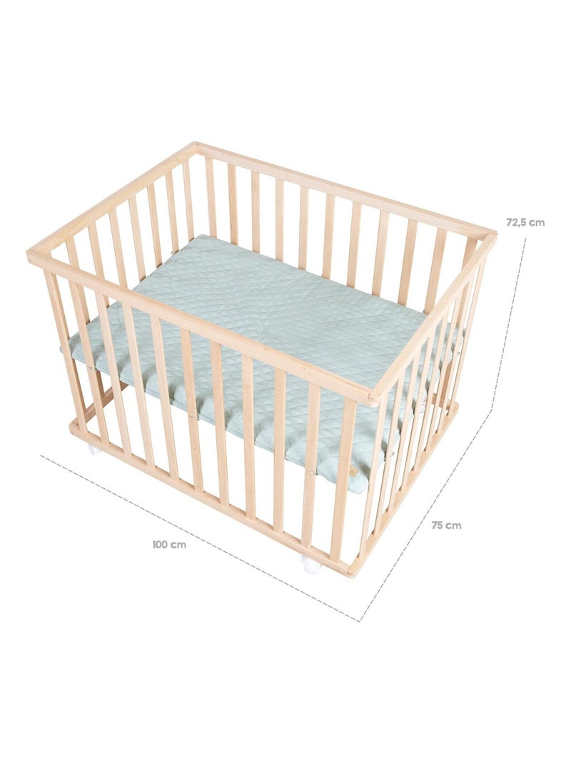 Box per bambini rettangolare in faggio massello bio + tappeto impermeabile + ruote – "Roba Style" Marrone chiaro - Kiabi