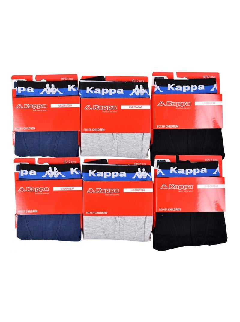 Boxer Bambino KAPPA - Confezione da 6 Nero Grigio Blu - Kiabi