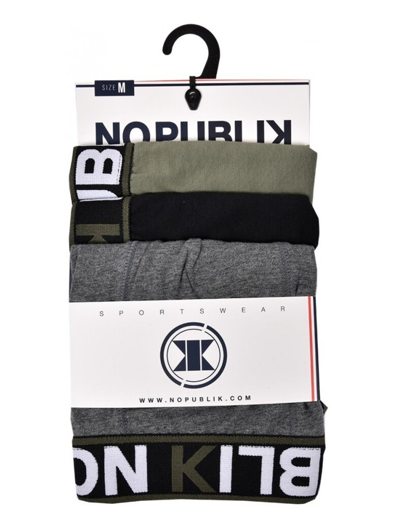 Boxer NO PUBLIK in Cotone - Confezione da 3 Nero Verde Grigio - Kiabi