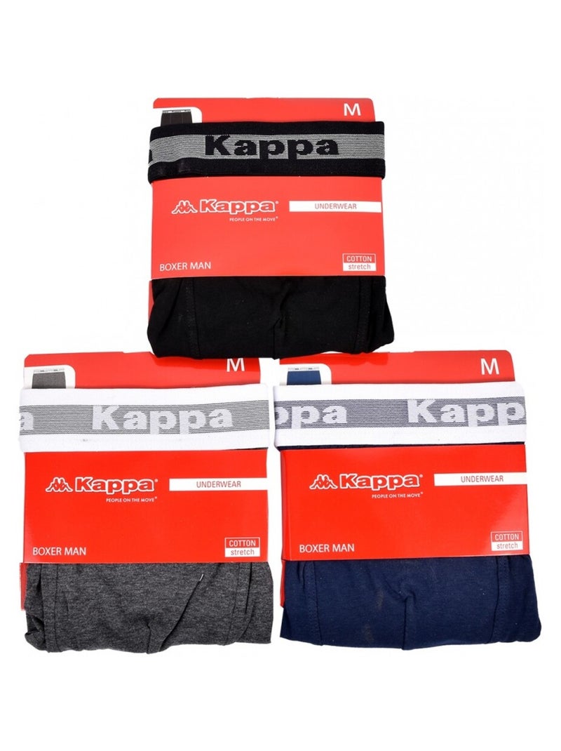 Boxer uomo KAPPA - Confezione da 3 Blu Grigio Nero - Kiabi