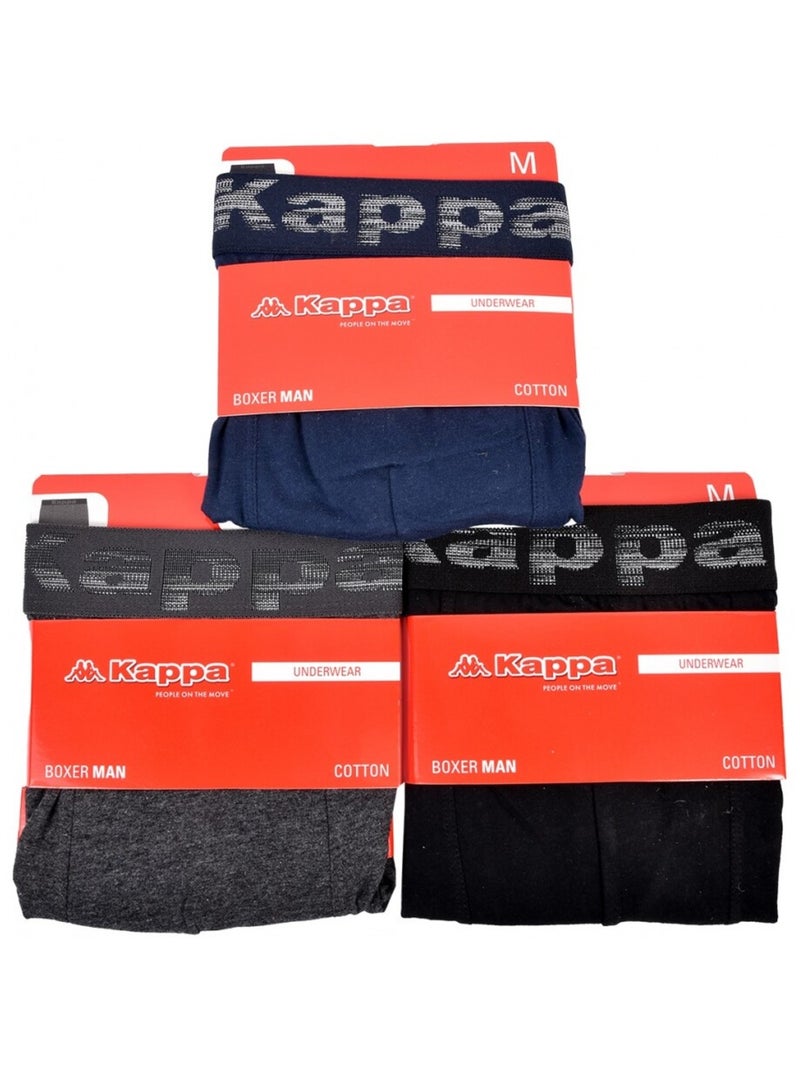 Boxer uomo KAPPA - Confezione da 3 Nero Grigio Blu - Kiabi