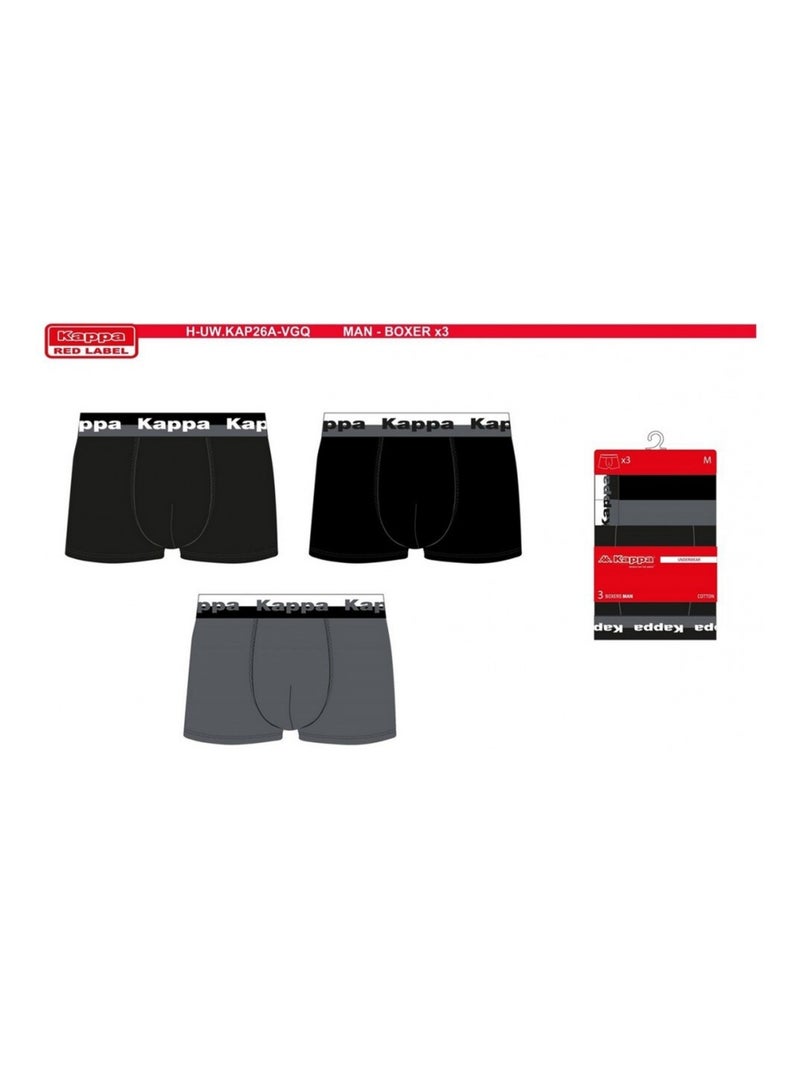Boxer uomo KAPPA - Confezione da 3 Nero Grigio - Kiabi
